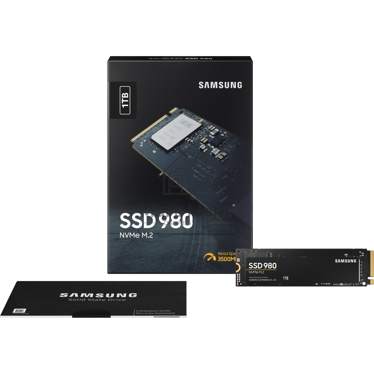 Накопитель SSD Samsung 980, 1000GB, PCIe 3.0 x4, M.2 2280, NVMe, R/W 3500/3000