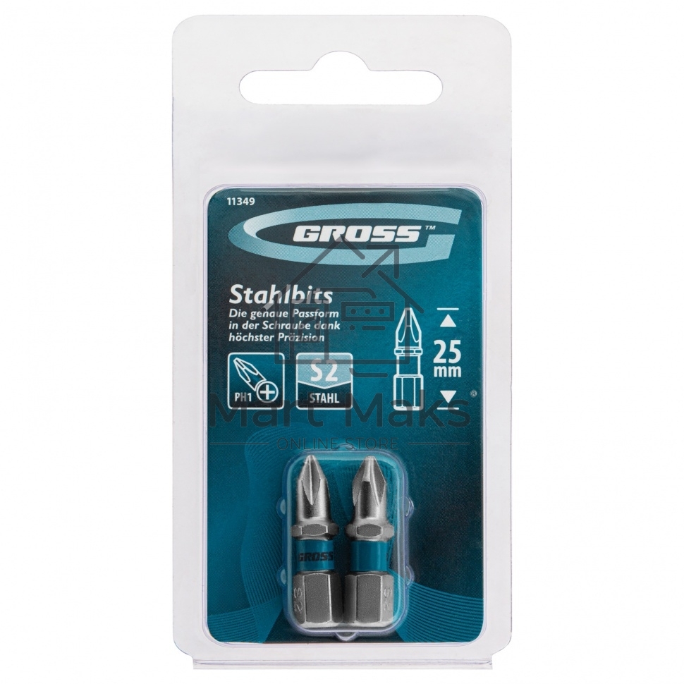 Набор бит GROSS РН1x25, сталь S2, 2шт 11349
