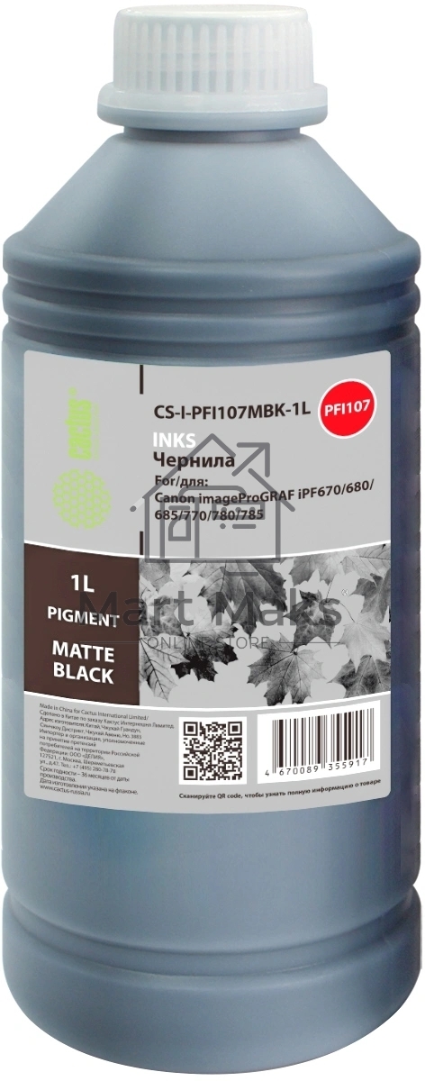 Чернила Cactus CS-I-PFI107MBK-1L PFI-107 черный матовый 1000мл для Canon imageProGRAF iPF670/680/685/770/780/785