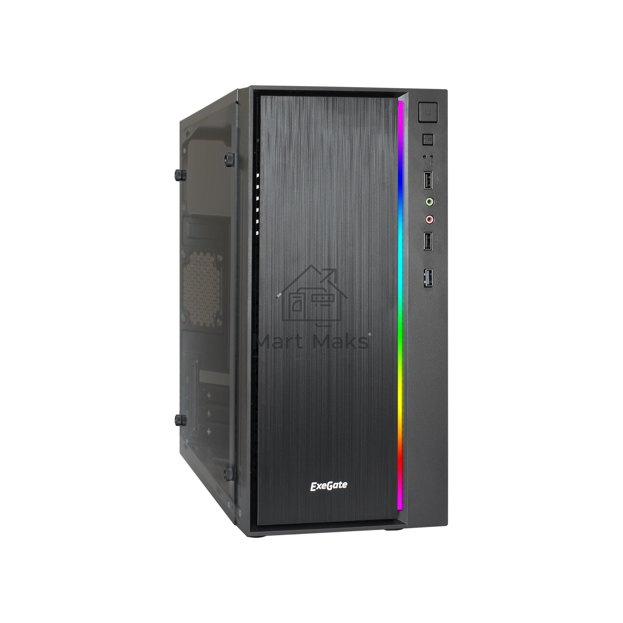 Компьютерный корпус Minitower ExeGate mEVO-9301 Black-RGB light, ATX, <700NPX>, с окном, 2*USB+1*USB3.0, HD Audio