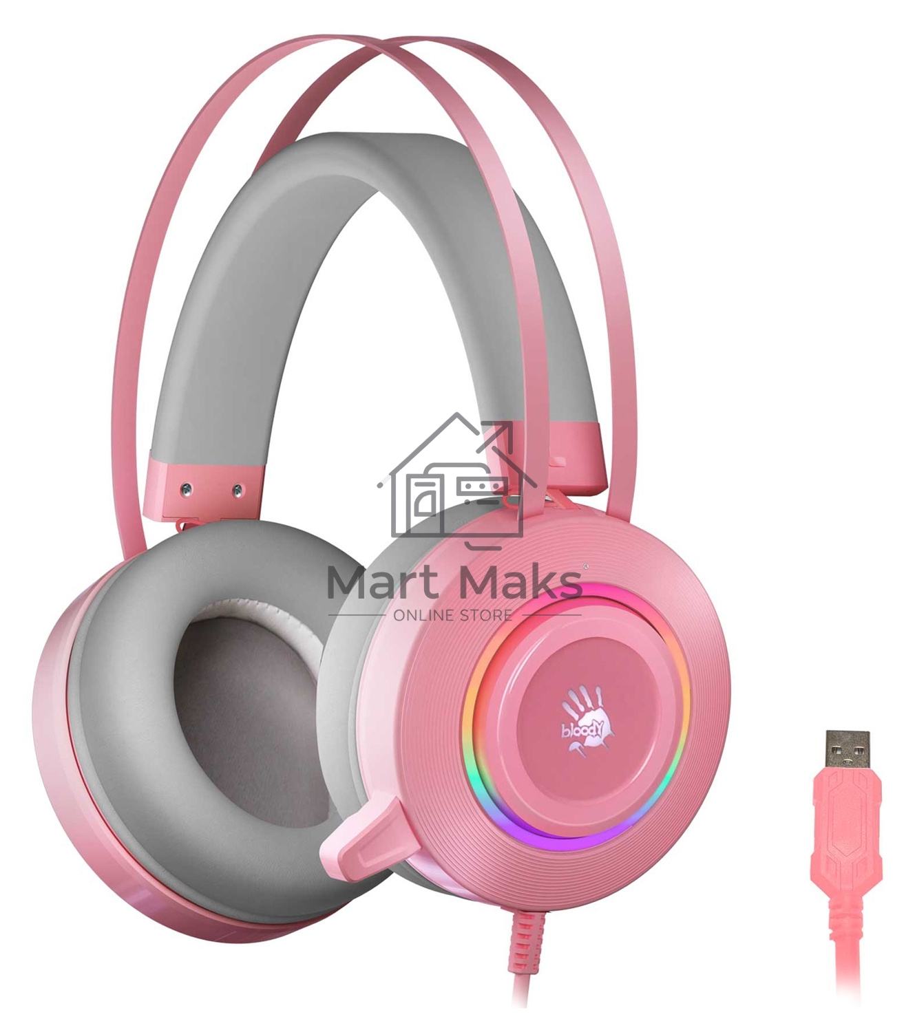 Наушники с микрофоном A4 Bloody G521 розовый 2.3м мониторные USB оголовье (G521 (PINK))