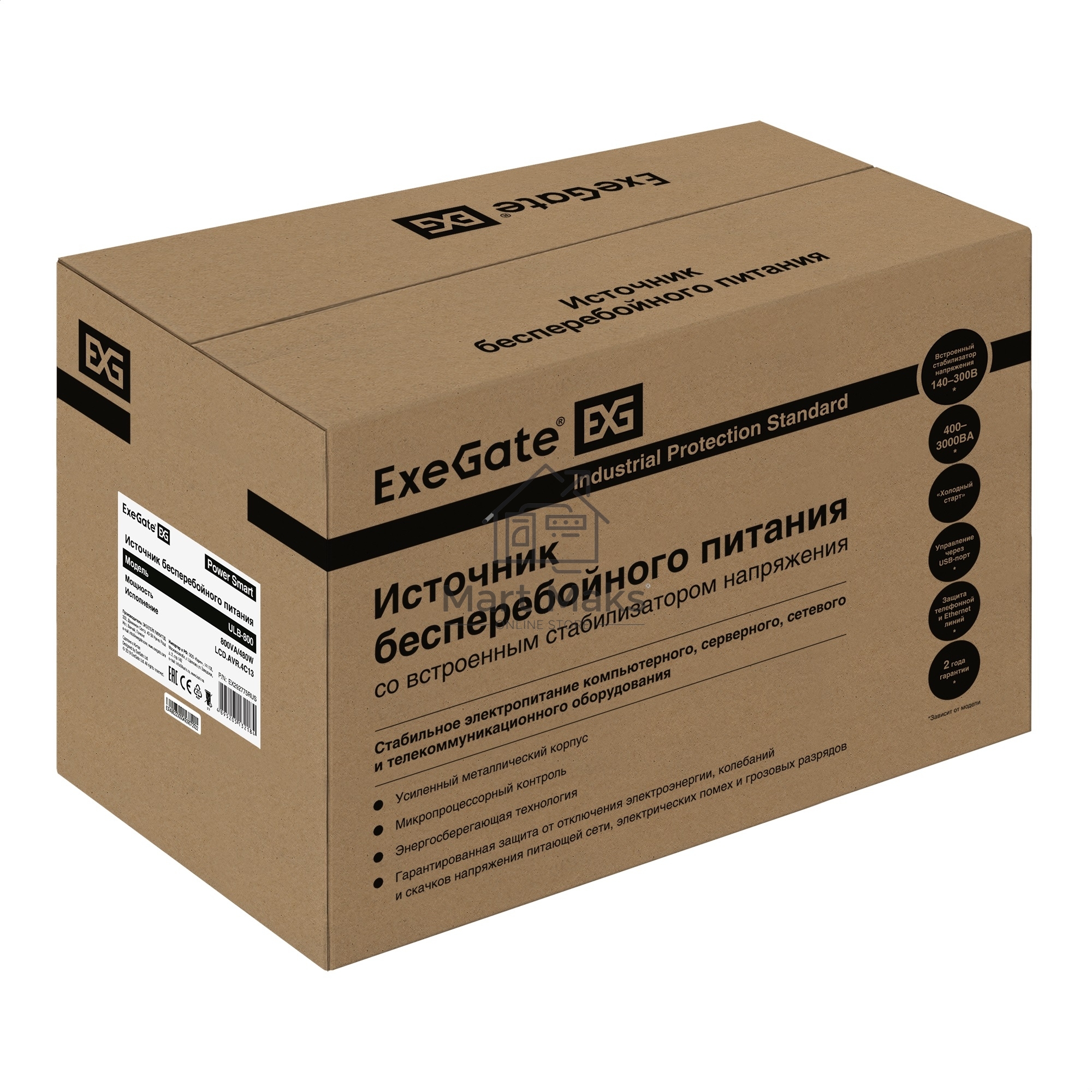 Источник бесперебойного питания ExeGate EX292775RUS Power Smart ULB-800.LCD.AVR.4C13 <800VA/480W, LCD, AVR, 4*C13, металлический корпус, Black>