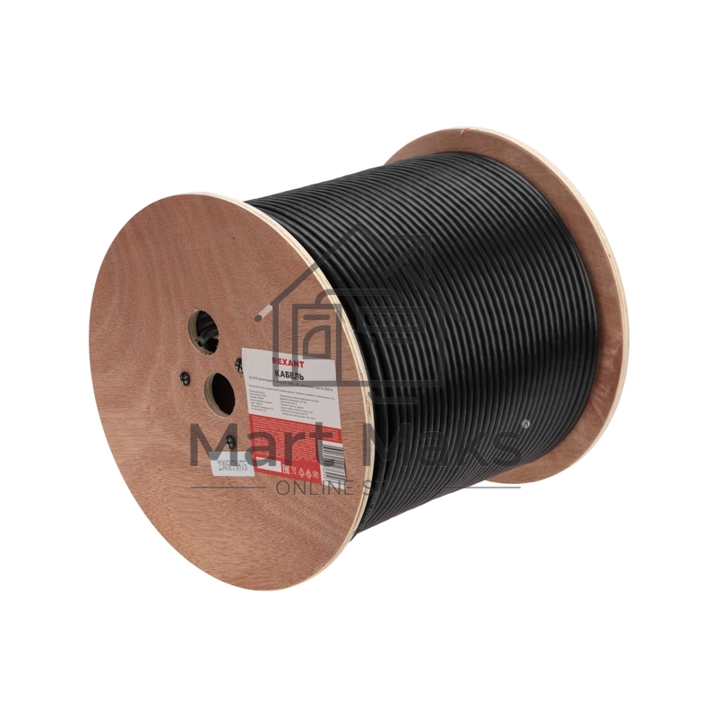 Кабель витая пара F/UTP, CAT 6, PE, 4PR, 23AWG, OUTDOOR, SOLID, черный, 305м Rexant