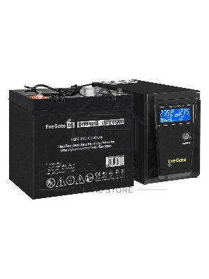 Комплект источника бесперебойного питания Exegate EX295986RUS + батарея 55Aч EX285667RUS 1шт (инвертор, синус, для котла) ExeGate SineTower SZ-600.LCD.AVR.1SH <600VA/360W, чистый синусоида, LCD дисплей, AVR, 1*Schuko, линейно-интерактивный, Black> + батар