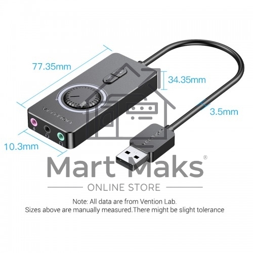 Внешняя звуковая карта Vention USB c регулятором громкости Черная