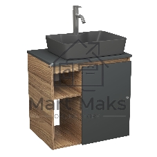 Тумба Bau Dream Blackwood 60 правая, графит, раковина BAU Cerama 48х37 темно-серая матовая, смеситель Hotel Dream, нерж. сталь