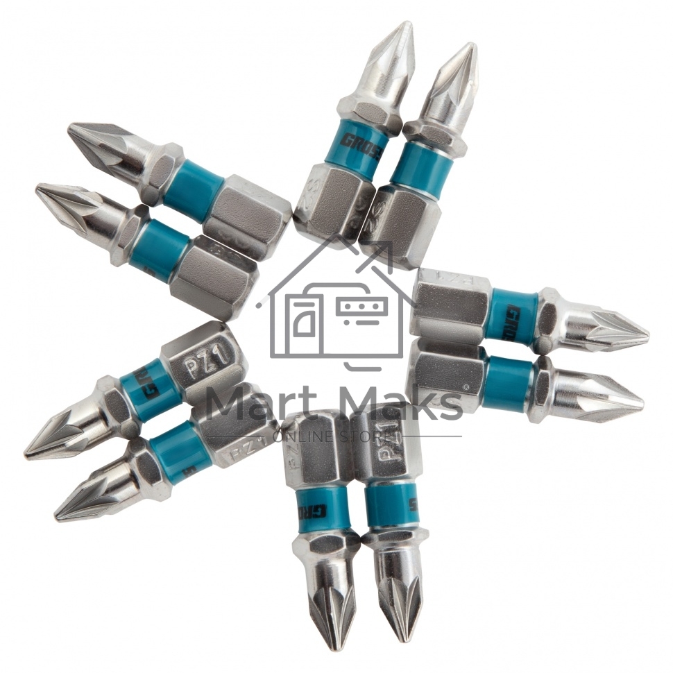 Набор бит GROSS РZ1x25, сталь S2, 10шт 11339
