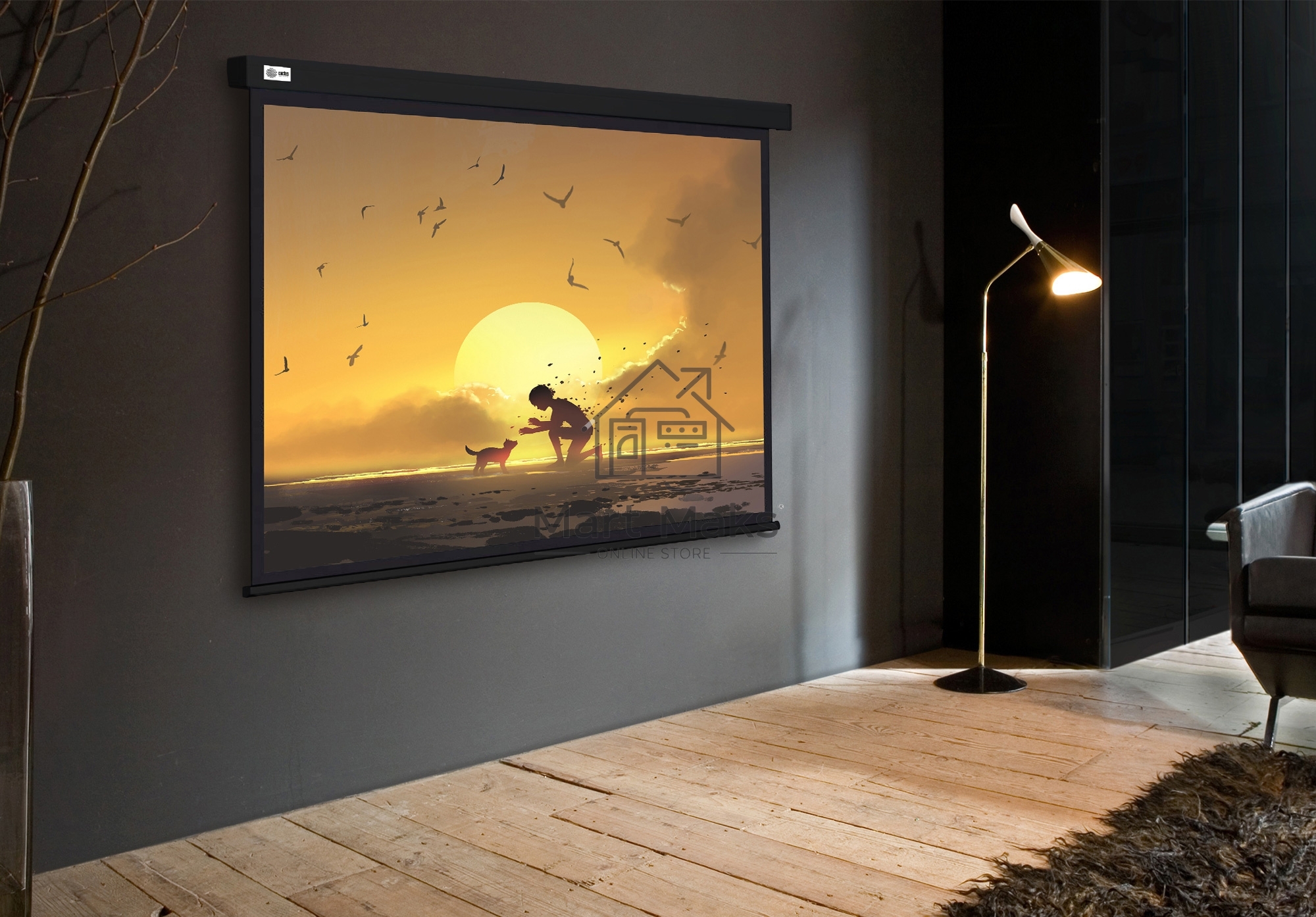 Экран Cactus 150x150см Wallscreen CS-PSW-150X150-BK 1:1 настенно-потолочный рулонный черный