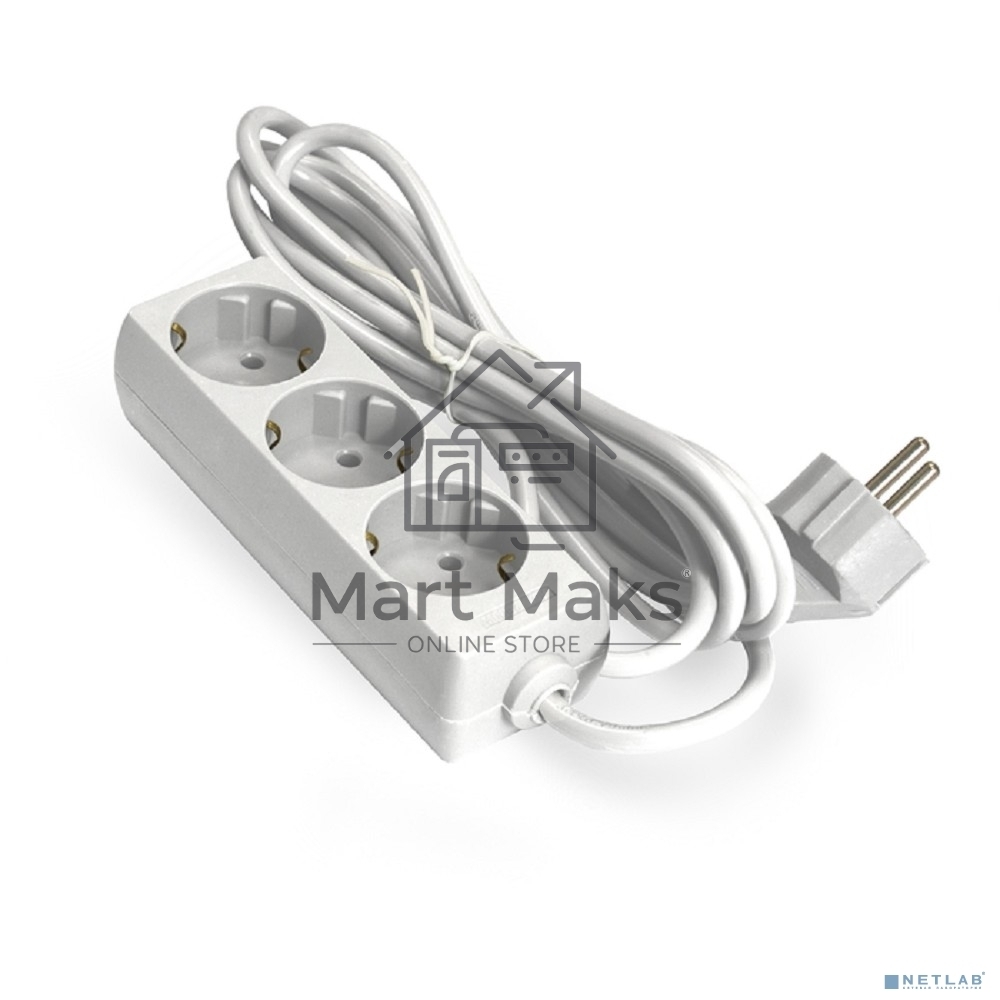 Удлинитель ExeGate ECE-3-3W (EX285806RUS), белый, 3 м, Евровилка с заземлением, 3 евророзетки с заземлением, 2200 Вт