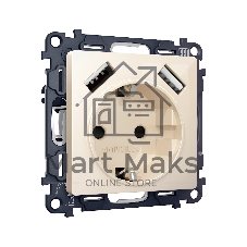 Комплект механизма электрической розетки ALFA Бежевый глянец 2USB A+A 18W (быстрая зарядка) с/з QUANT (AP3090, VM155) MA309010