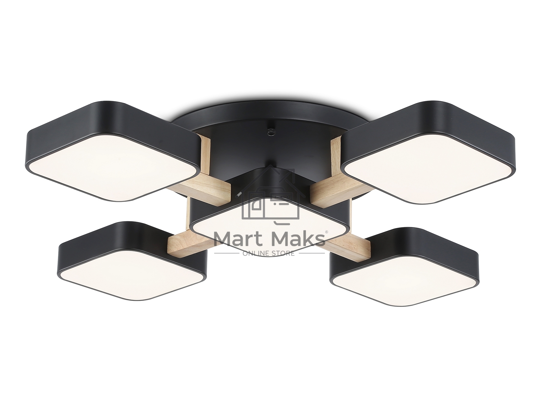 Светильник Ambrella light FL4883/5 BK/WD черный/дерево 90W 3000-6000K 675*675*110 (без ПДУ)