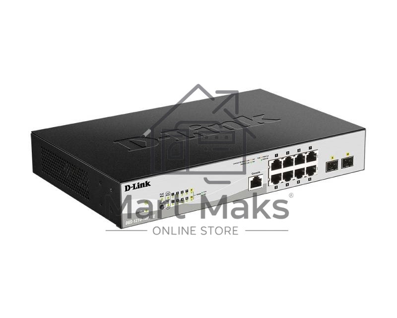Коммутатор D-Link DGS-1210-10P/ME/B1A Управляемый 2 уровня с 8 портами 10/100/1000Base-T с поддержкой PoE и 2 портами 1000Base-X SFP