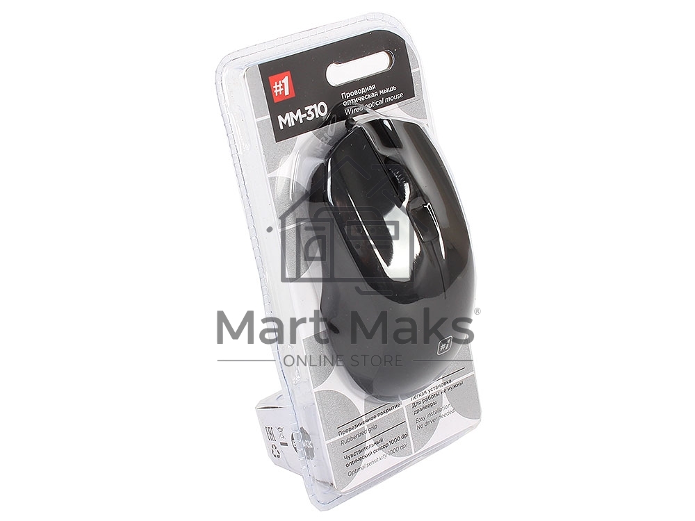 Мышь проводная Defender MM-310 черный, 1000 dpi, USB, кнопки - 3
