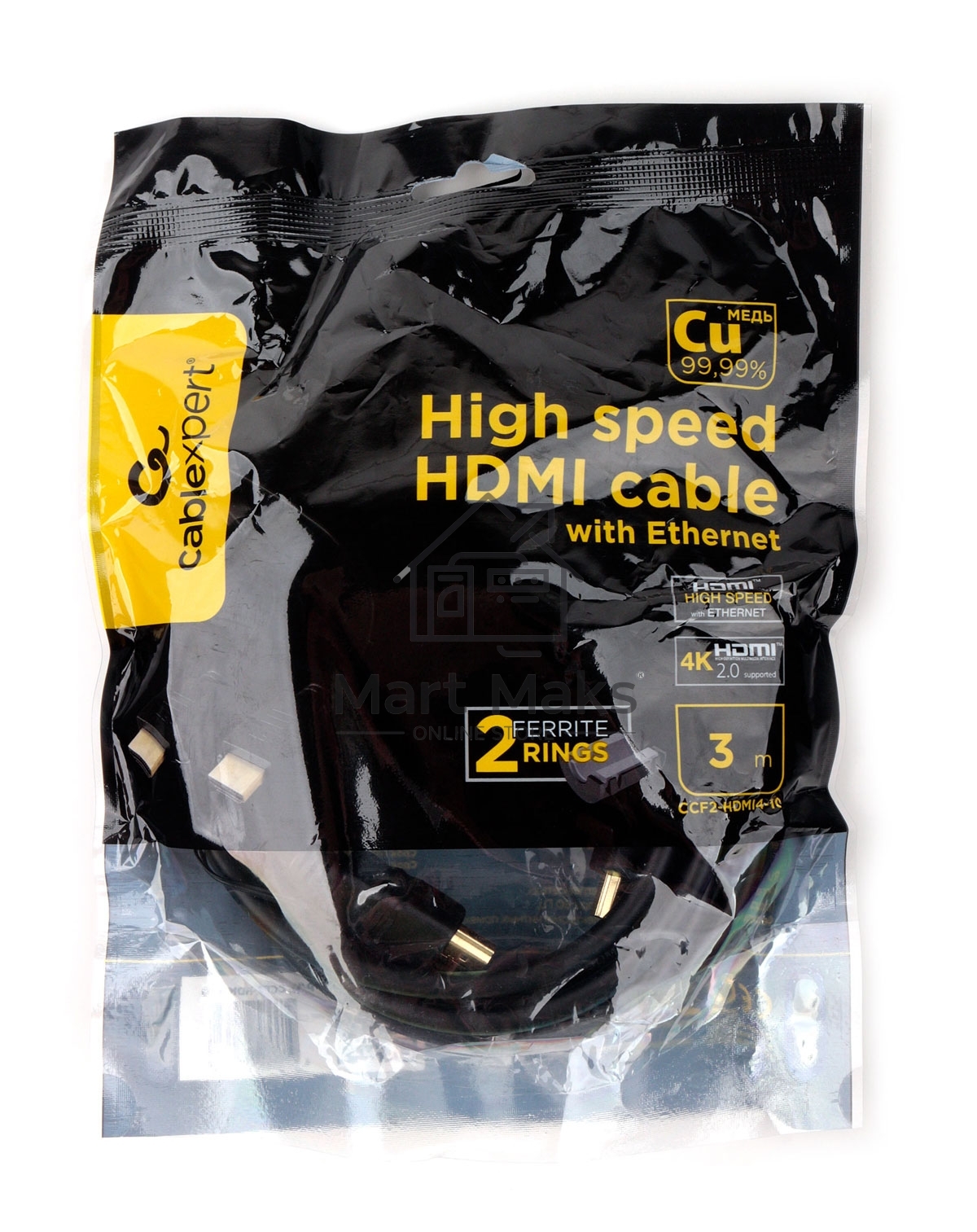 Кабель HDMI Cablexpert CCF2-HDMI4-10, 19M/19M, v2.0, медь, позол.разъемы, экран, 2 фер.кольца, 3м, черный, пакет