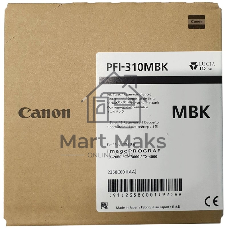 Картридж струйный Canon PFI-310 MBK 2358C001 черный матовый (330мл) для Canon TX-2000/TX-3000/TX-4000
