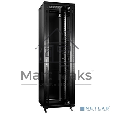 Шкаф телекоммуникационный напольный Cabeus, IP20, 42U, 2055х600х1000 мм (ВхШхГ), дверь: стекло, боковая панель: сплошная, разборный, цвет: чёрный