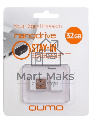 Флешка USB 2.0 QUMO 32Gb, NANO QM32GUD-NANO-W белый