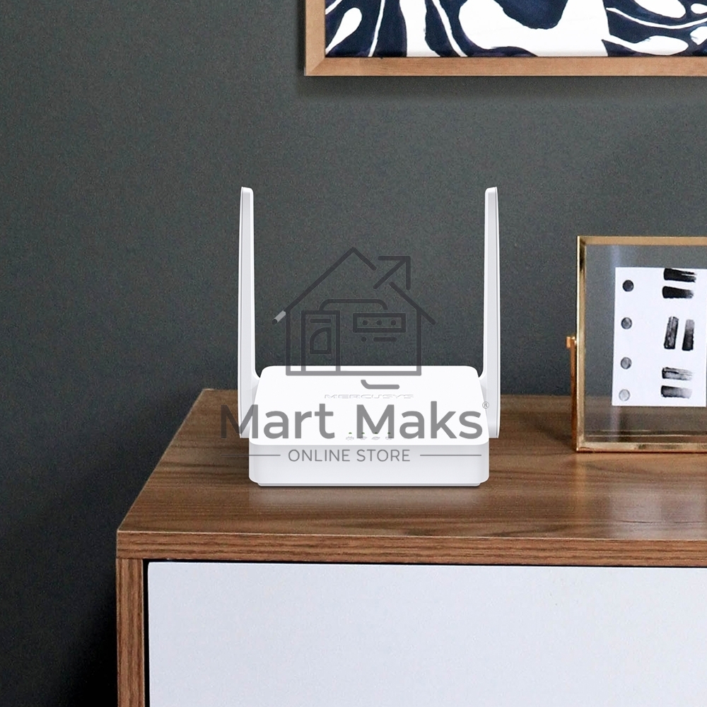 Роутер Mercusys 300Mbps Multi-Mode Wireless N Router, 2× Fixed External Antennas, 2× 10/100 Mbps LAN Ports, 1× 10/100 Mbps WAN Port, FEATURE: Access Point Mode, WPS/Reset Button, IPTV, IPv6, Beamforming, MU-MIMO, Parental Controls, Guest Network