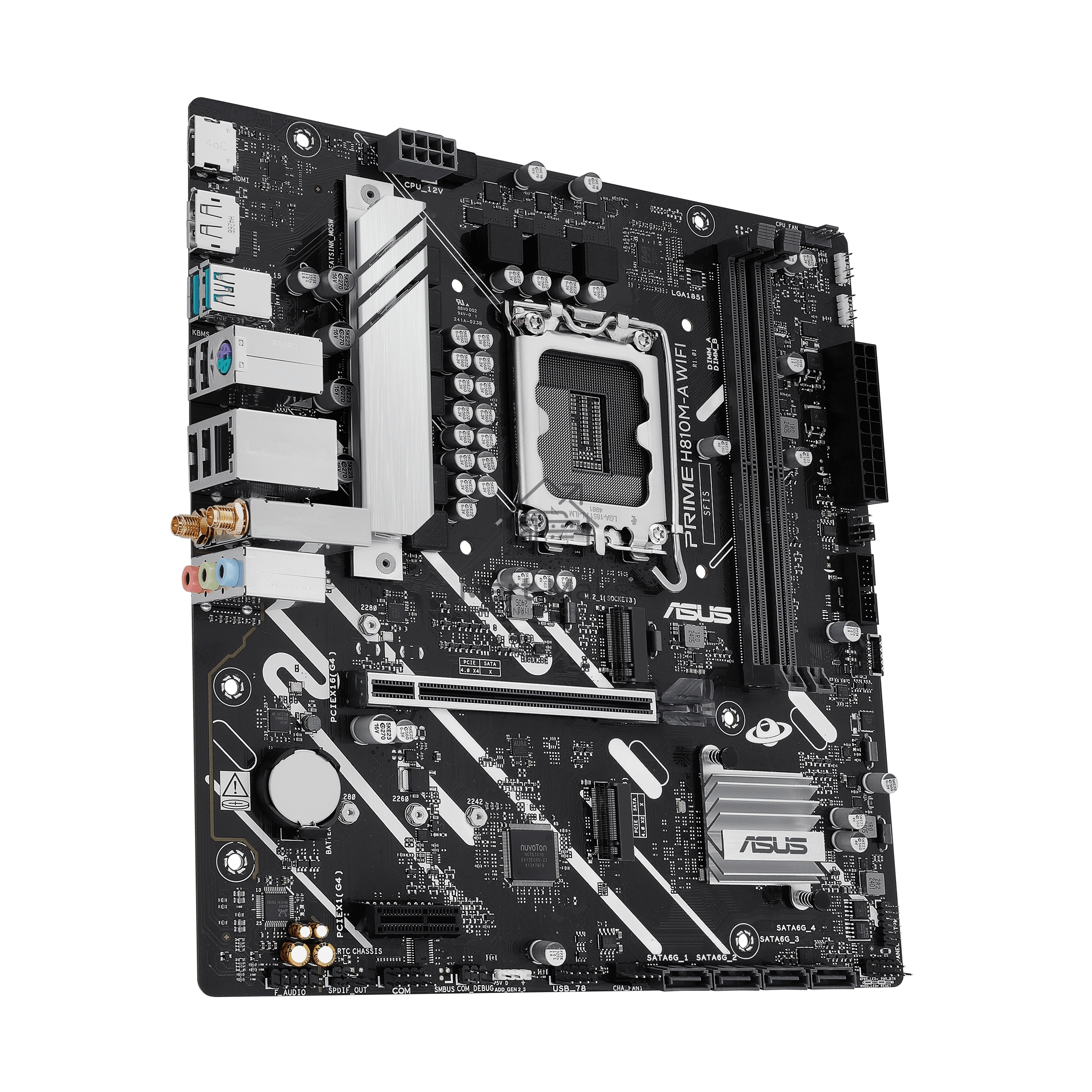 Материнская плата ASUS PRIME H810M-A WIFI, LGA 1851, Intel H810, 2xDDR5, 4xSATA, 2xM.2, 1xPCIe 4.0 x16, 1xPCIe x1, 1xDP, 1xHDMI, 1x1Gb LAN, Wi-Fi, 4xUSB 2.0, 2xUSB 3.2 Gen 2, 3x3.5 мм, 7.1, Micro-ATX