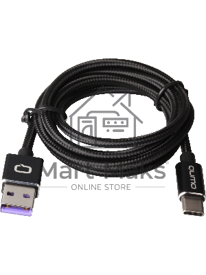 Кабель Qumo Type-С кабель, 1м, USB 2.0, 5В, 5А, 25Вт, тканевая оплетка, стальной коннектор, черный