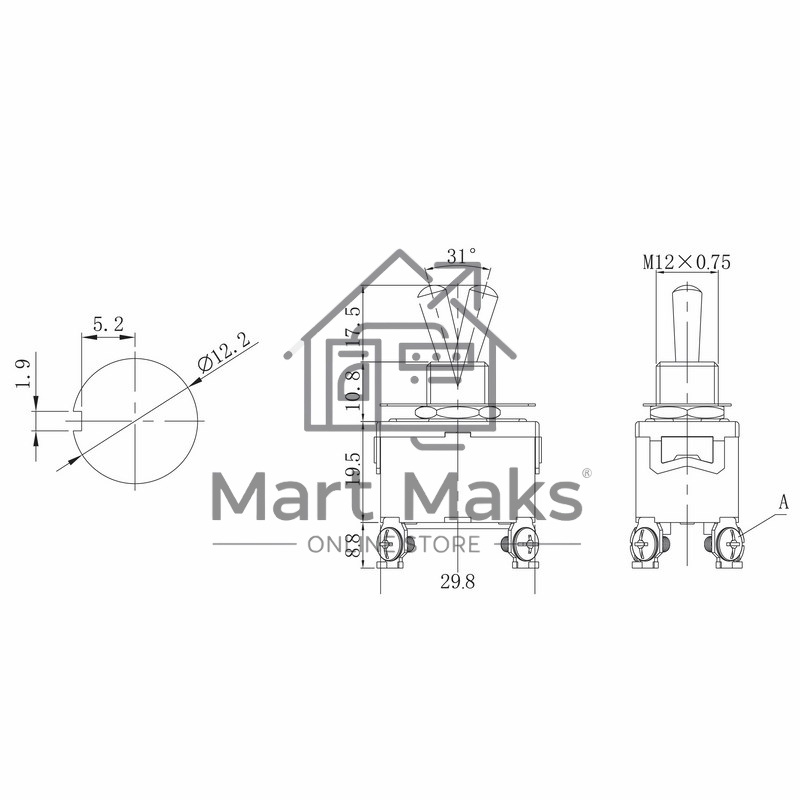 Тумблер 250V 15А (4c) ON-OFF двухполюсныйRexant