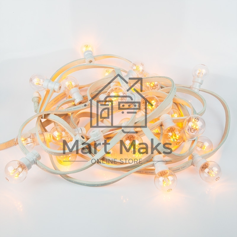 Гирлянда LED Galaxy Bulb String 10м, белый КАУЧУК, 30 ламп*6 LED ЖЕЛТЫЕ, влагостойкая IP65