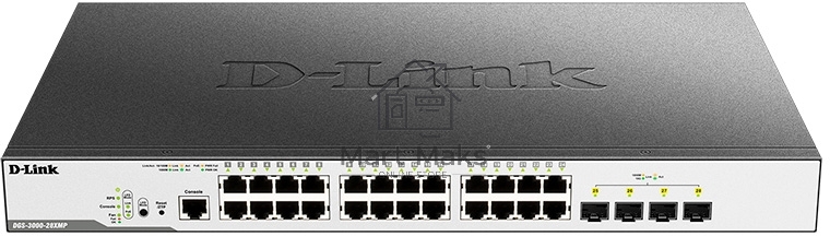 Коммутатор D-Link Switch DGS-3000-28XMP/B1A Управляемый коммутатор 2 уровня с 24 портами 10/100/1000Base-T и 4 портами 10GBase-X SFP+ (24 порта с подд