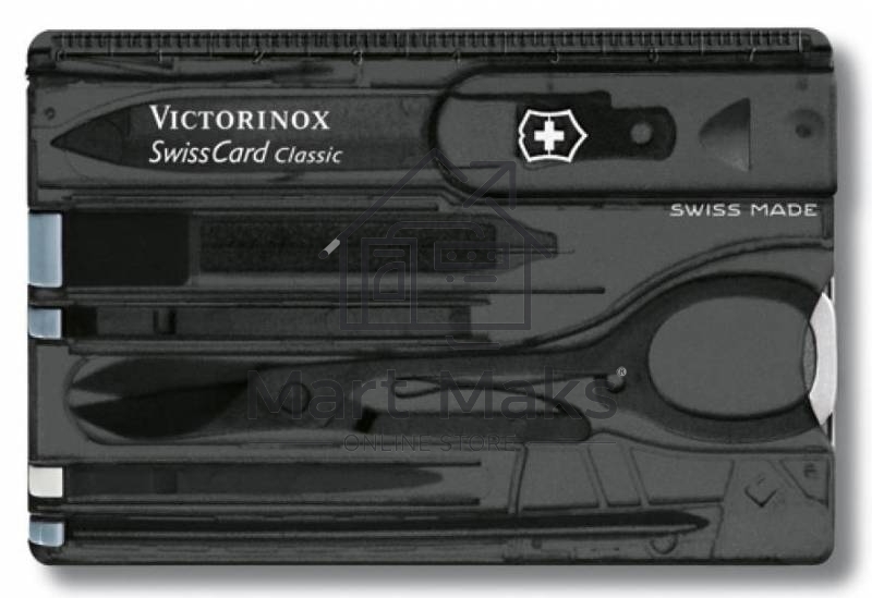 Швейцарская карта Victorinox SwissCard Classic (0.7133.T3) черный полупрозрачный коробка подарочная