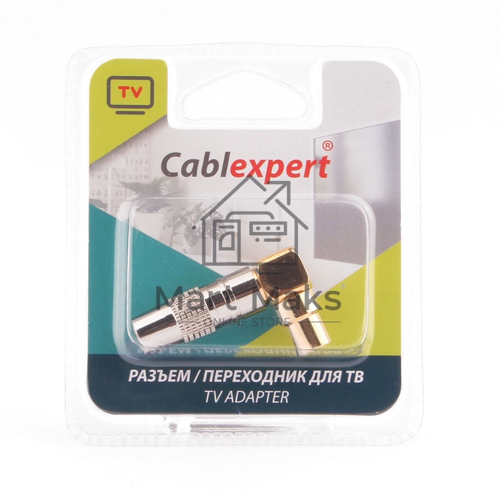 Разъем Cablexpert TVPL-07, TV (папа) позолоченный, латунь OD8.5, 90 градусов, блистер