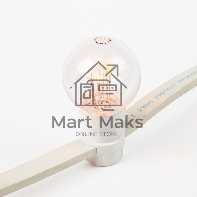 Гирлянда LED Galaxy Bulb String 10м, белый КАУЧУК, 30 ламп*6 LED ЖЕЛТЫЕ, влагостойкая IP65
