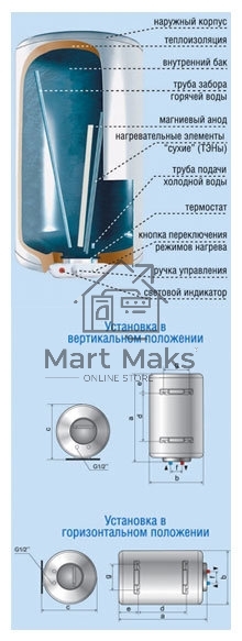 Водонагреватель De Luxe W80VH1 Объём 80л,мощность 1.5/2.0квт,нагрев 2ч, вес 29кг,Высота 810,Диаметр430мм.