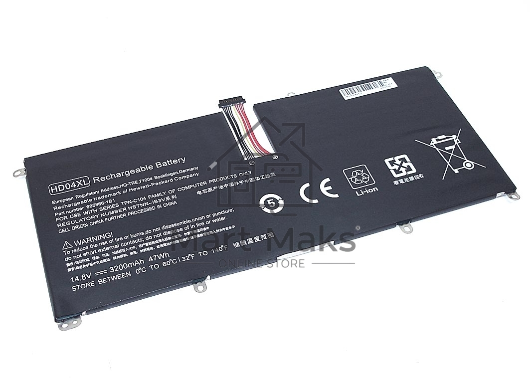 Аккумуляторная батарея для ноутбука HP Envy Spectre XT 13-2120t (HD04-4S1P) 14.8V 3200mAh OEM черный