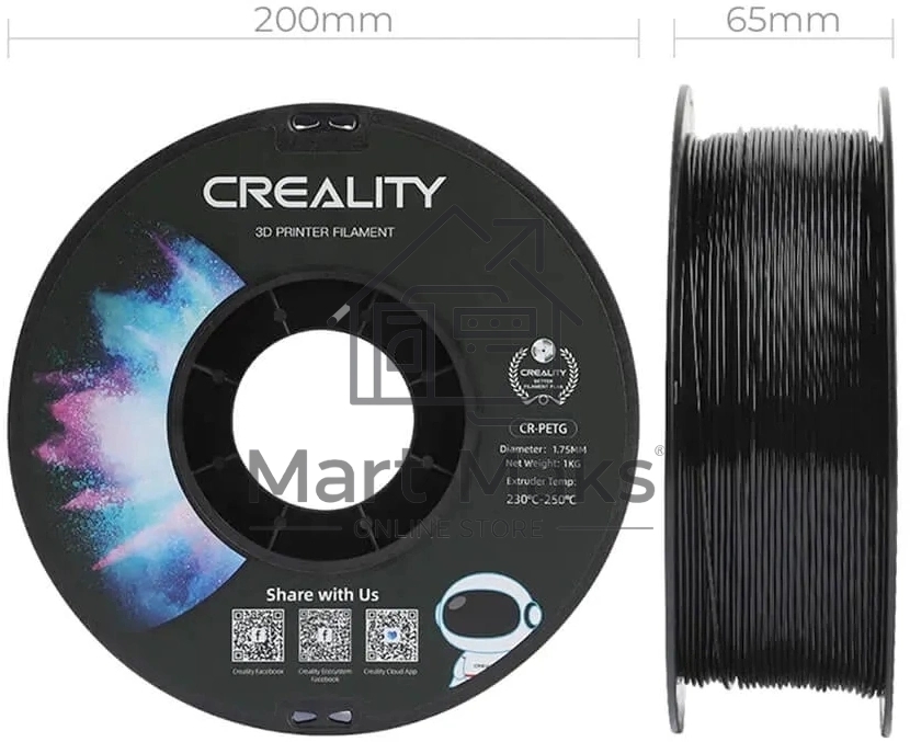 Пластик для принтера 3D Creality 3301030035 CR-PETG d1.75мм 1кг черный