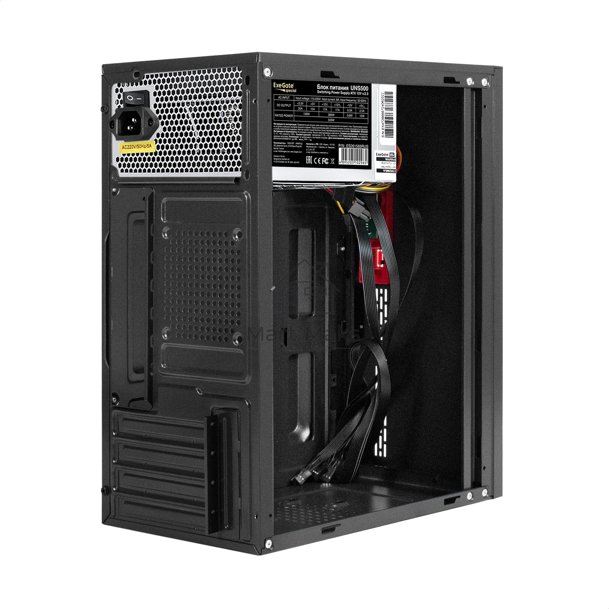 Компьютерный корпус Minitower ExeGate BAA-403-UNS500 (mATX, БП UNS500 с вент. 12см, 2*USB, HD Audio, черный)