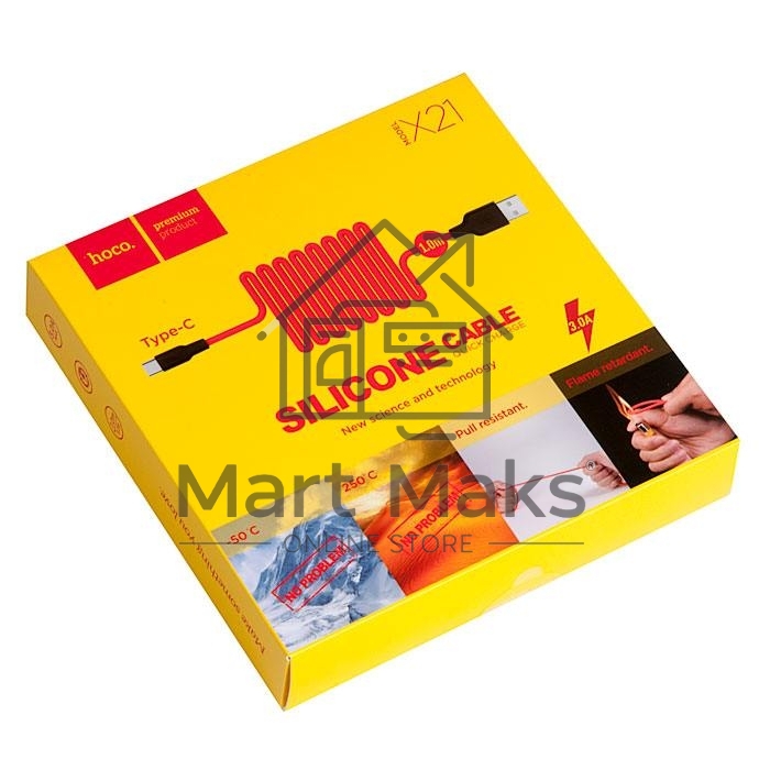 Кабель USB HOCO X21 Silicone для Type-C, 3.0А, 1.0м, красный