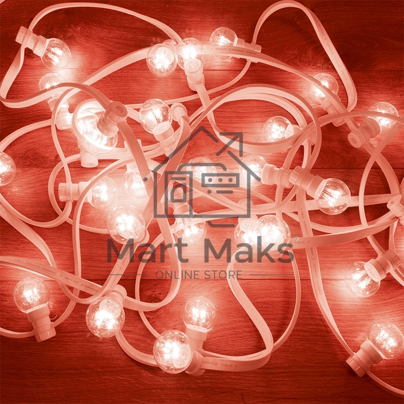 Гирлянда LED Galaxy Bulb String 10м, белый КАУЧУК, 25 ламп*6 LED КРАСНЫЕ, влагостойкая IP65