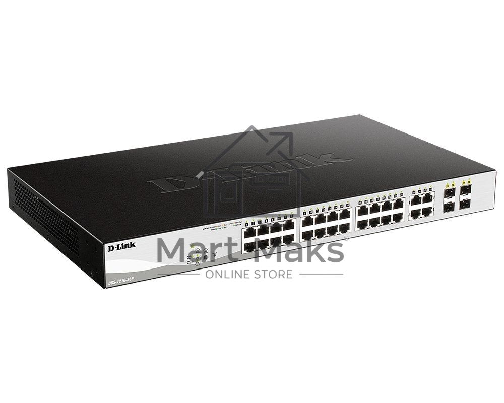 Коммутатор DGS-1210-28P/F5A Настраиваемый L2 PoE-коммутатор, 24x1000Base-T, 4хCombo 1000Base-T/SFP