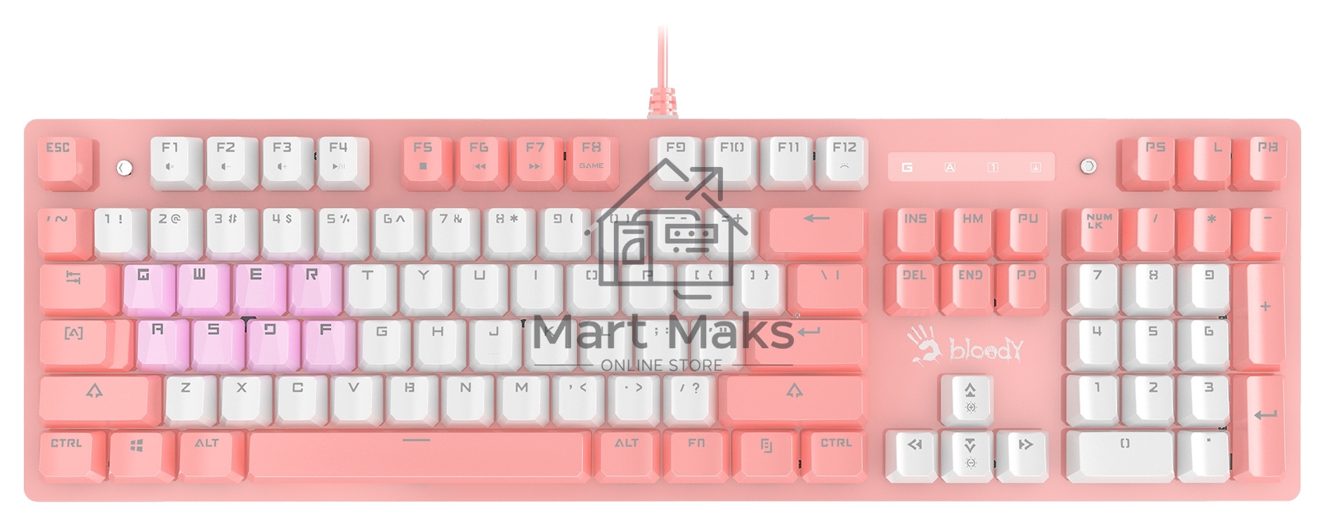 Клавиатура A4Tech Bloody B800 Dual Color проводная USB розовый/белый