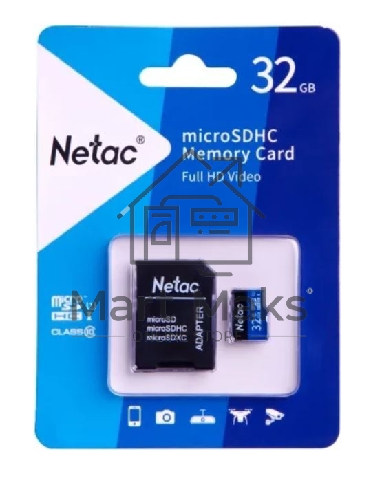 Флеш карта microSDHC 32GB Netac P500 <NT02P500STN-032G-R> (с SD адаптером) 80MB/s