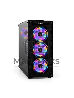 Компьютерный корпус Miditower ExeGate i3 BASE-EVO800 (ATX, БП EVO800RGb с вент. 12 см, с окном, 1*USB+1*USB 3.0, аудио, 4 вент. 12см с RGb подсветкой)