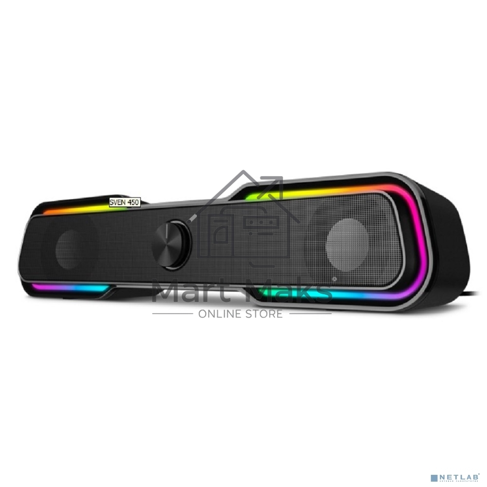 Колонки чёрные Sven 450 2.0 (2x5W, Bluetooth, RGB-подсветка)