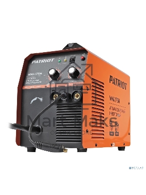 Полуавтомат сварочный инверторный PATRIOT WMA 175M MIG/MAG/MMA, полуавтоматическая сварка в среде газа (MIG/MAG) стальной и флюсовой проволокой 0.6/0.8 мм, сварка электродом (MMA) до 4мм, сварочный ток в режиме MIG: 40-170А; сварочный ток в режиме MMA: 40