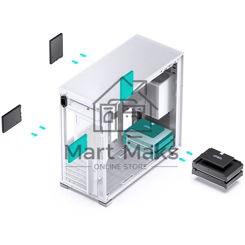 Корпус без блока питания Case JONSBO D41 STD, Midi-Tower, TG, no fan, 1xUSB-A 3.2 + 1xUSB-C 3.2, ATX, mATX White