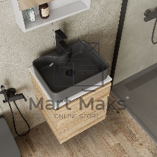Тумба Bau Dream Blackwood 50 с дверцей, раковина BAU Cerama 48х37 темно-серая матовая, смеситель Hotel Black, черный, выпуск клик клак черный