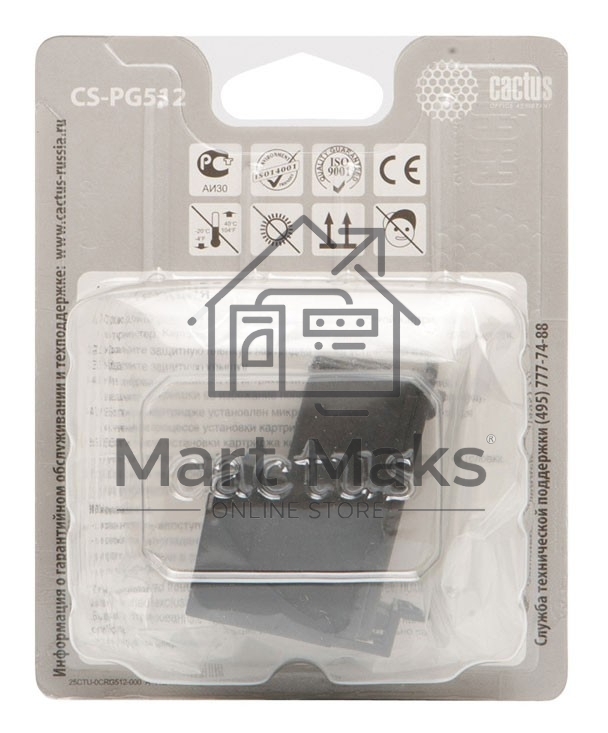 Картридж струйный Cactus CS-PG512 черный (14 мл) для Canon Pixma iP2700/MP240/MP250/MP260/MP270/MP272/MP280/MP480/MP490/MP492/MP495/MX320/MX330/MX340/MX350