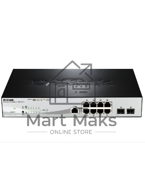 Коммутатор управляемый D-Link DGS-1210-10P/ME 2 уровня с 8 портами 10/100/1000Base-T с поддержкой PoE и 2 портами 1000Base-X SFP
