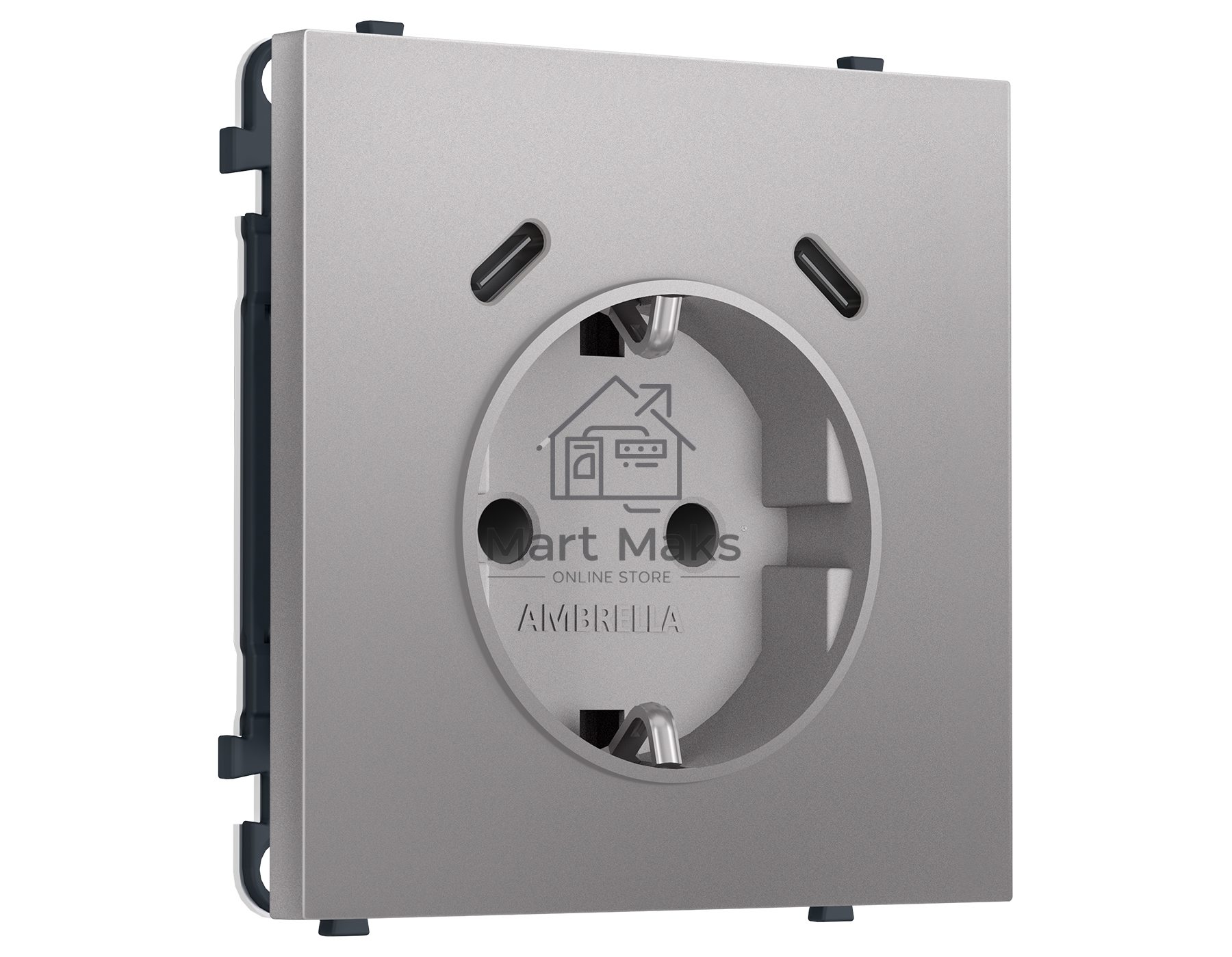 Комплект механизма электрической розетки SIGMA Сталь матовый 2USB С+C 20W (быст. зар.) с/з с/ш 16A-250V QUANT PRO (SP5105, PR165)