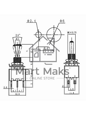 Тумблер 250V 3А (6c) ON-OFF-ON двухполюсныйMicroRexant