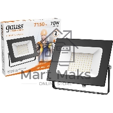 Прожектор светодиодный GAUSS 613527170 LED 70W 4450lm IP65 3000К черный 1/24