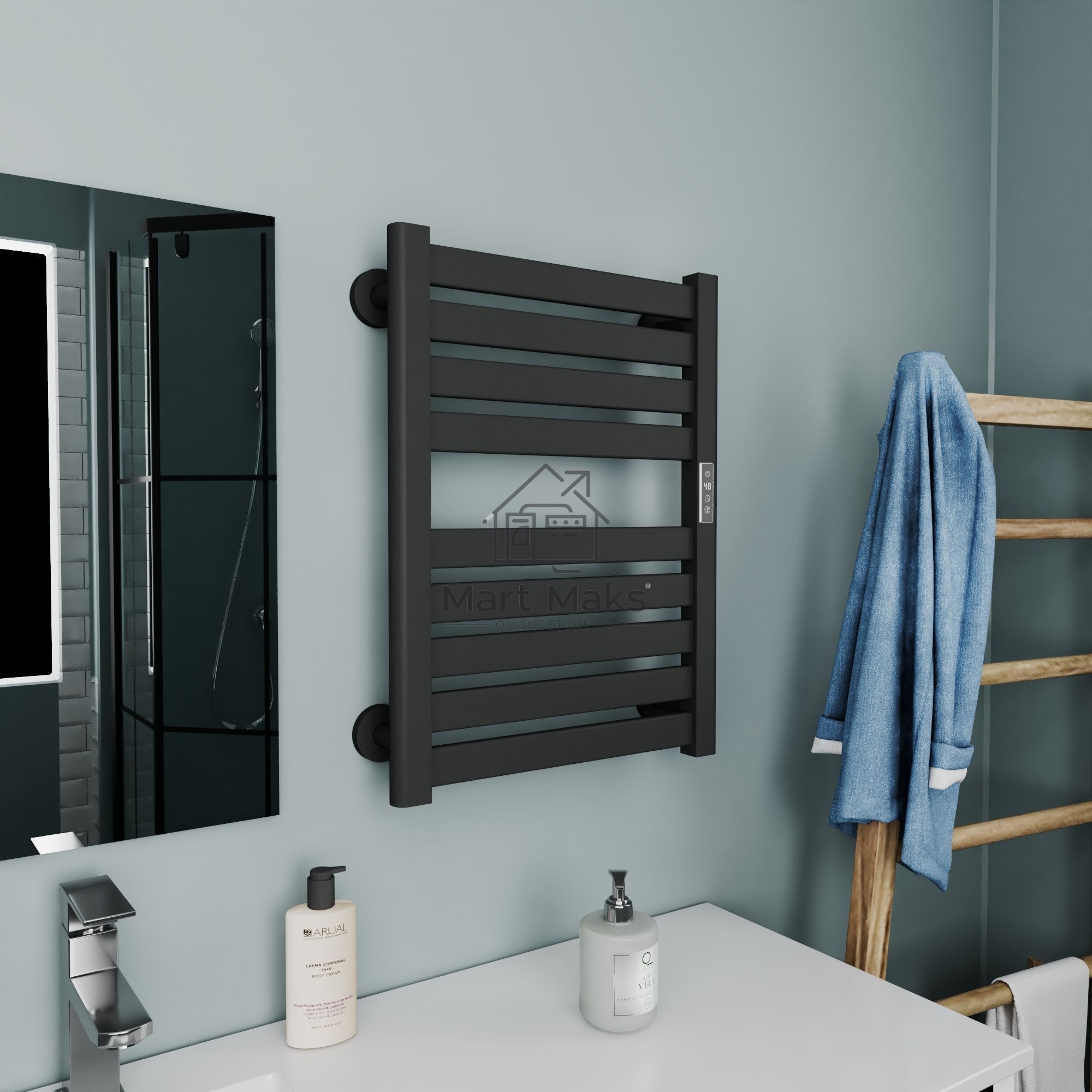 Полотенцесушитель дизайнерский электрический BAU Elite Elegant Black 60х45, подключение справа, черн